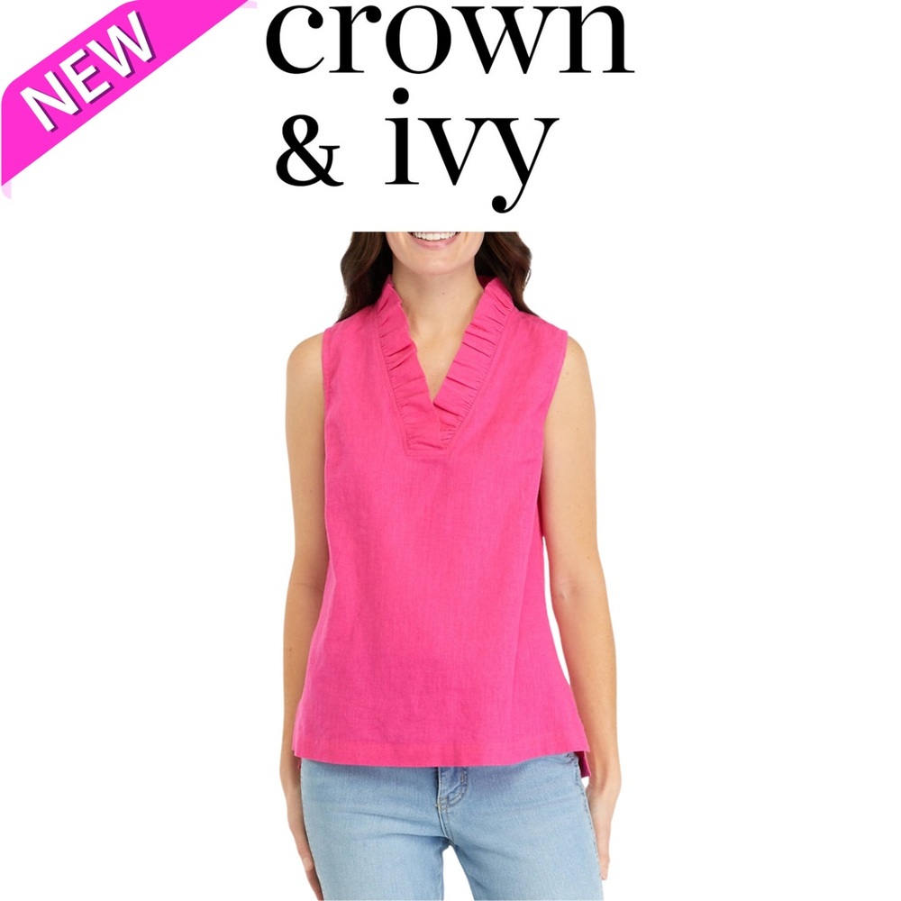 🆕 NWT Crown and Ivory Hot Pink Ruffle Sleeveless Top Size M 🩷